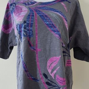 Chico's Weekends Gray Tee with Pink and Blue Floral Design
